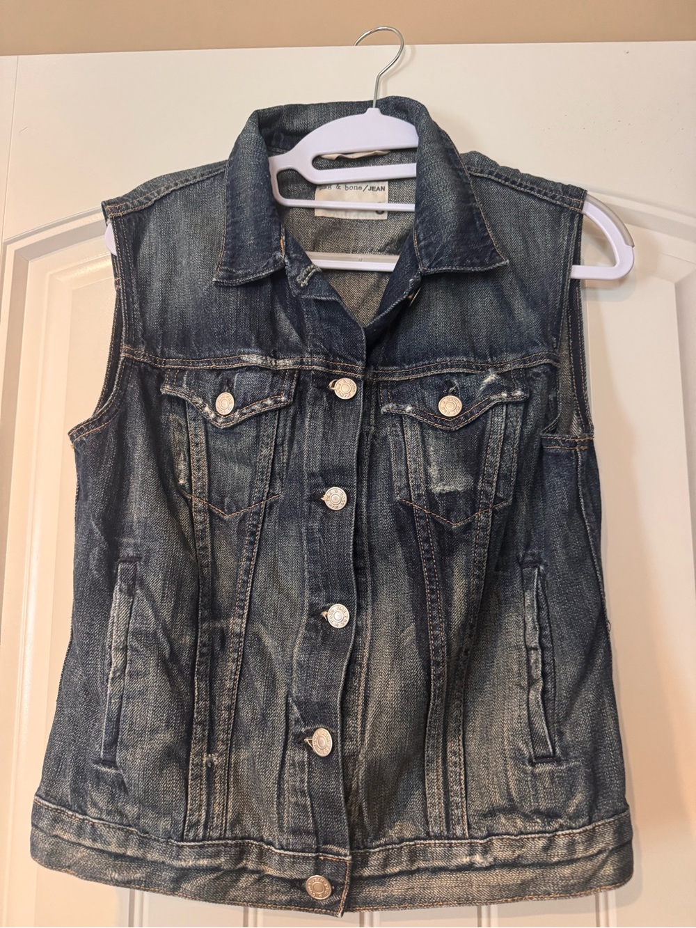 rag & bone / JEAN Burney Distressed Denim Vest Dark Wash S